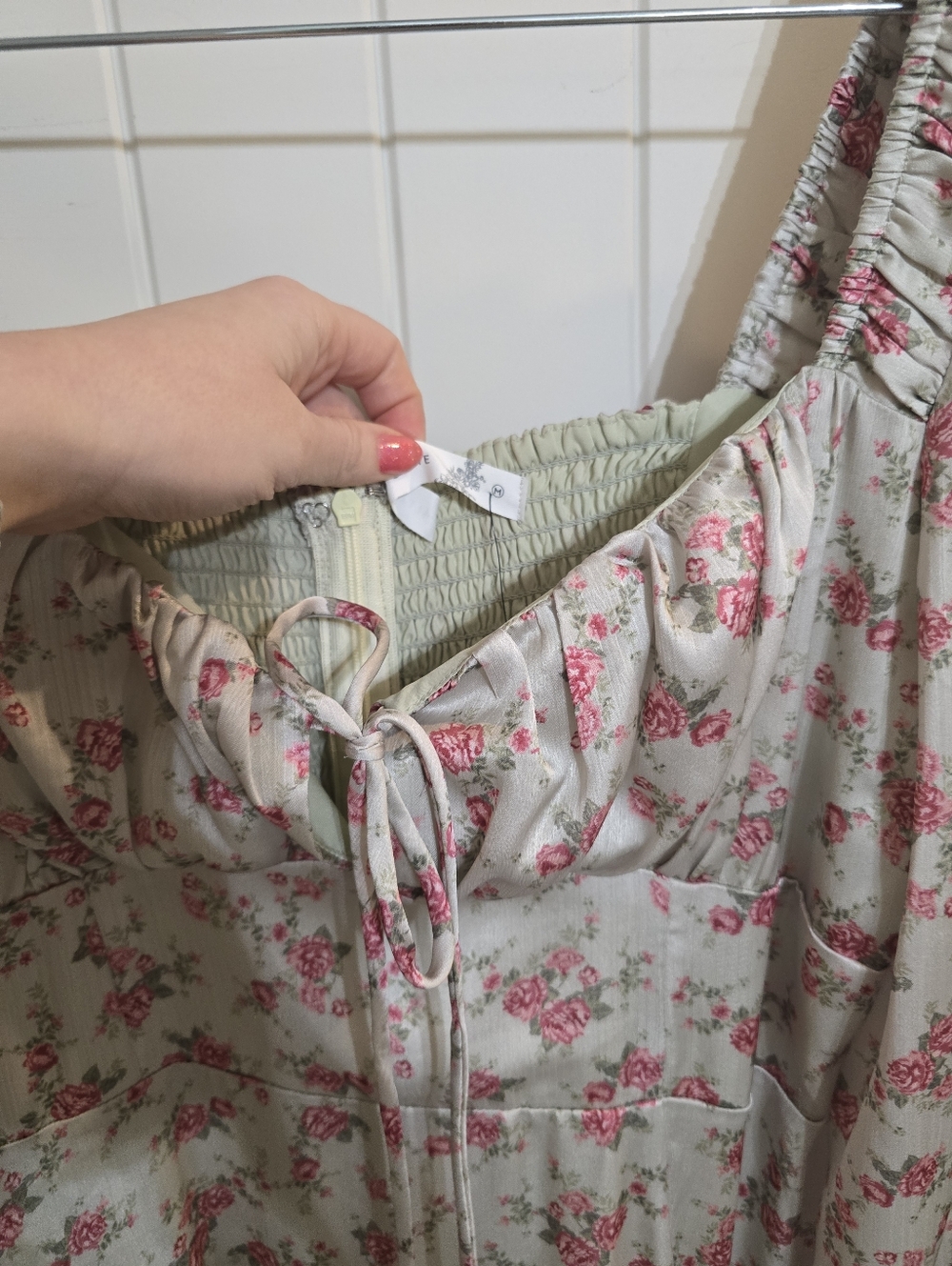 NWT Altard State Floral Midi Dress Mint Green Pink Medium Summer Boho Satin Bust - Picture 5 of 8